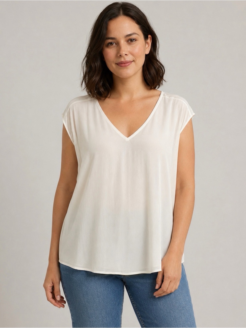 Daniel Rainn Plus Size 2X Women Antique Ivory Sleeveless V-Neck Blouse Tunic NWT